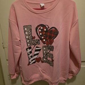 NWOT Pink "LOVE" Leopard Print and Plaid Graphic Sweatshirt - Size Medium